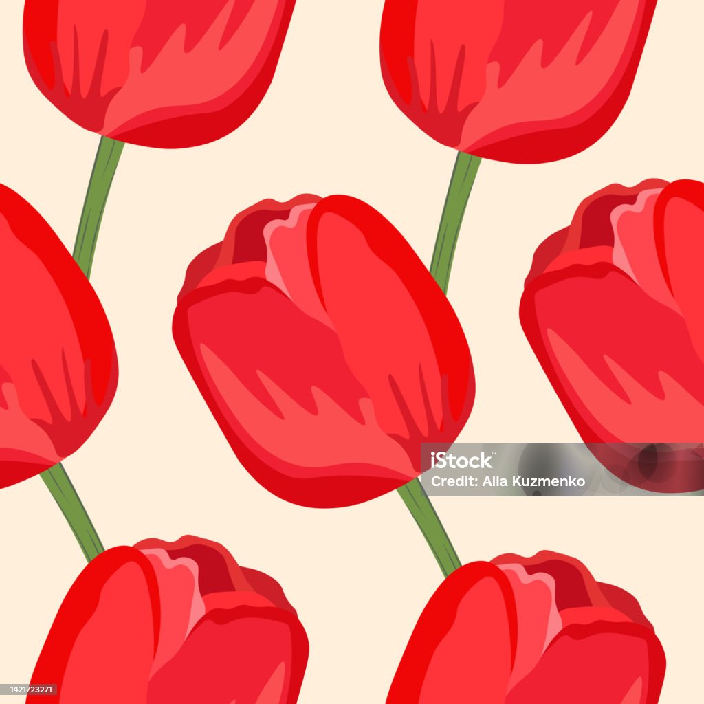 Hoa Văn Liền Mạch Với Hoa Tulip Đỏ Phong Cách Hoạt Hình Thiết Kế ...