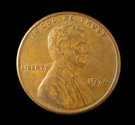 1974 plain Lincoln cent minted in Philadelphia.