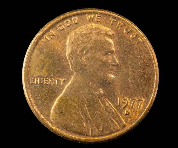 1977 D Lincoln US penny 1977D Lincoln cent minted in Denver. goldco bullion stock pictures, royalty-free photos & images