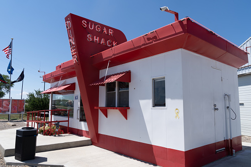 Rudyard, Montana - July 2, 2022: The Sugar Shack diner in Rudyard Montana is a throwback retro restaurant serving burgers and milkshakes