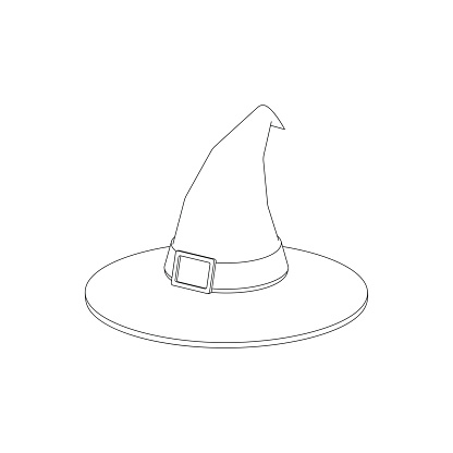 Black And White Illustration Of A Witch Hat On A White Background