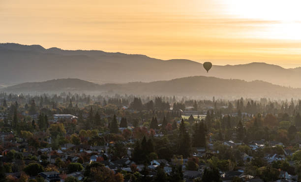 widok na dolinę napa z balonu na ogrzane powietrze - hot air balloon california napa napa valley zdjęcia i obrazy z banku zdjęć