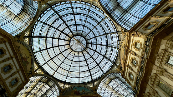 The famous Vittorio Emanuele gallery a popular tourist destination and a major shopping area in Milan, Italy.