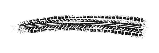 Auto tire tread grunge element. Car and motorcycle tire pattern, wheel tyre tread track. Black tyre print. Vector illustration isolated on white background Auto tire tread grunge element. Car and motorcycle tire pattern, wheel tyre tread track. Black tyre print. Vector illustration isolated on white background. street skid marks stock illustrations