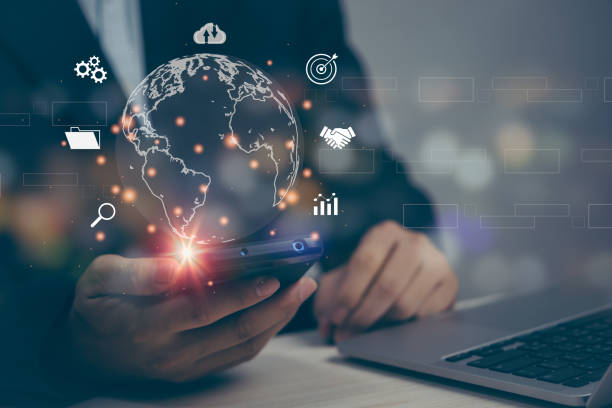 istock Digital marketing business big data online technology internet connection application global investment management banking development concept.Businessman using mobile smartphone. 1421777953