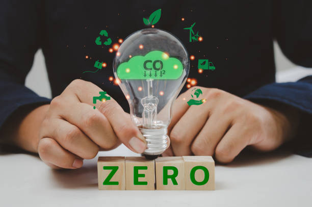 istock Net zero greenhouse gas emissions to as close to zero as possible, with any remaining emissions reabsorbed into the environment.Business eco innovation carbon target concept. 1421778016