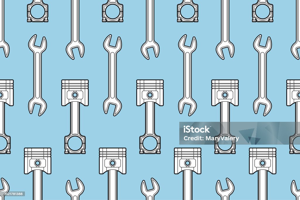 Piston Pattern. Model Engine Piston And Wrench Pattern Seamless Motorcycle Pistons Background ...
