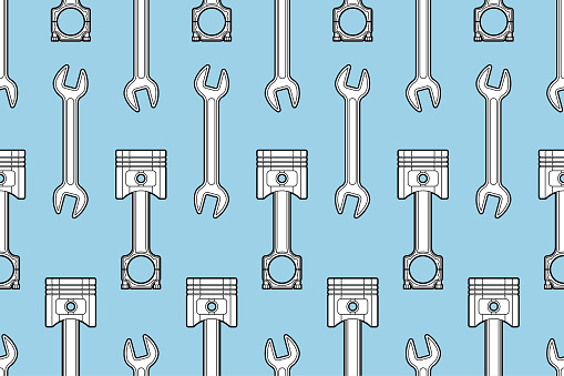 Piston Pattern Overlay Engine Piston And Wrench Pattern Seamless Motorcycle Pistons Background ...