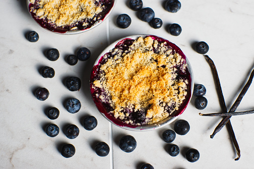 Blueberry and lavender crumble with vanilla beans.
