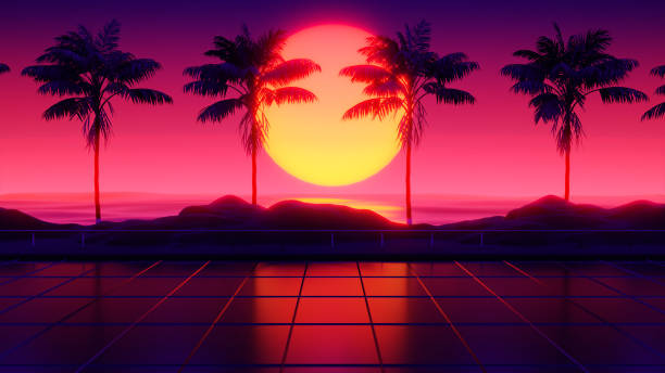 istock The Sea at Sunset, 80's Retrowave Background 1421787131