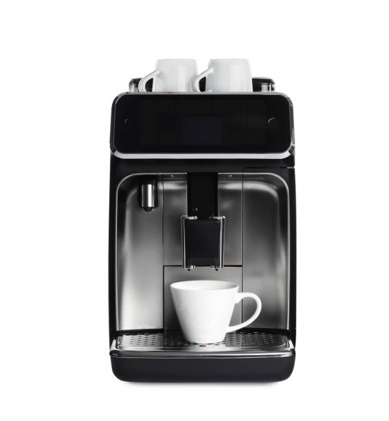 istock Modern electric coffee machine with cup isolated on white 1421796949