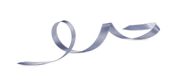 istock Beautiful silver ribbon isolated on white. Festive decor 1421797115