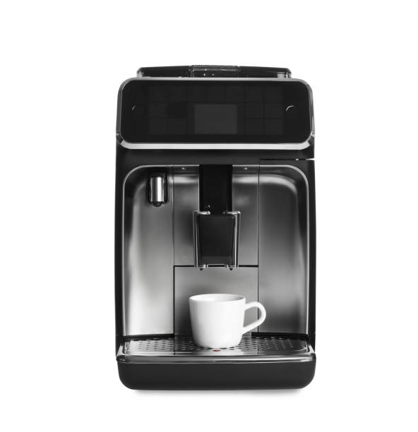 istock Modern electric coffee machine with cup isolated on white 1421797850