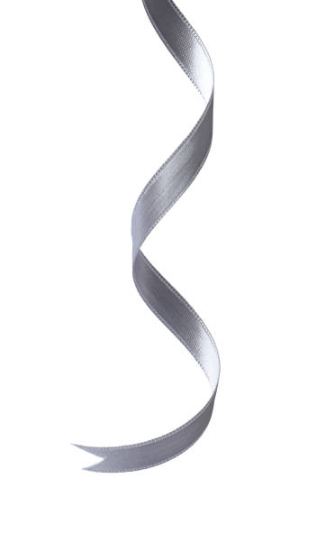 istock Beautiful silver ribbon isolated on white. Festive decor 1421798352