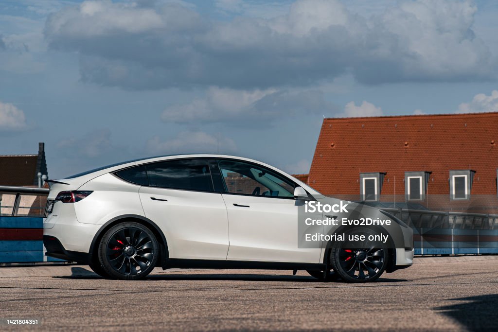 Tesla Model Y Performance Rear View Tesla Model Y Performance Stock Photo - Download Image Now - Car, Color ...