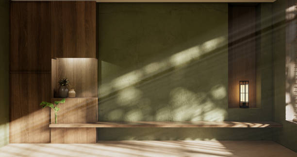istock Green Modern room interior wabisabi style and sofa and decoration japanese.3D rendering 1421807197
