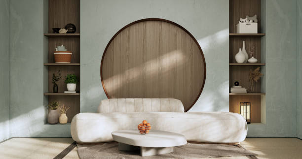 istock sofa and decoration japanese on Modern room interior wabisabi style.3D rendering 1421807348