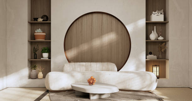 istock sofa and decoration japanese on Modern room interior wabisabi style.3D rendering 1421807572