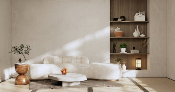 istock sofa and decoration japanese on Modern room interior wabisabi style.3D rendering 1421807581