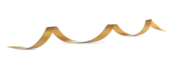 istock Beautiful golden ribbon isolated on white. Festive decor 1421812355