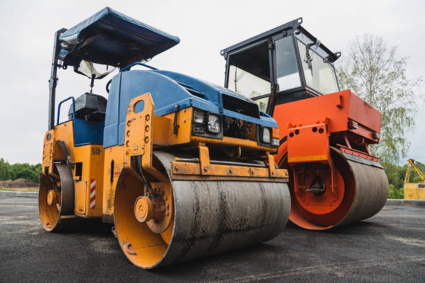 istock Old paver close-up. Road roller. Road construction concept 1421816960