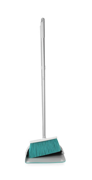 istock Plastic broom and dustpan isolated on white 1421817426