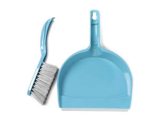 istock Plastic hand broom and dustpan on white background, top view 1421817564