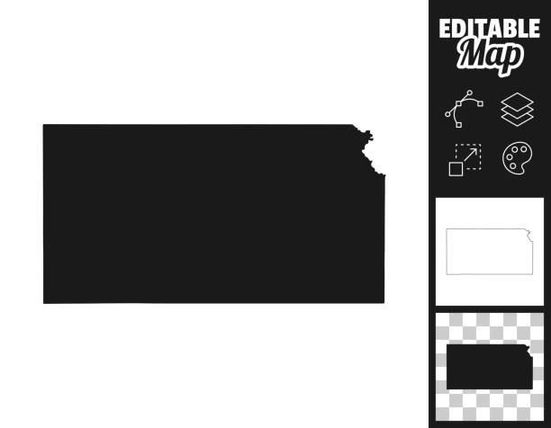 illustrations, cliparts, dessins animés et icônes de cartes du kansas pour la conception. facilement modifiable - kansas