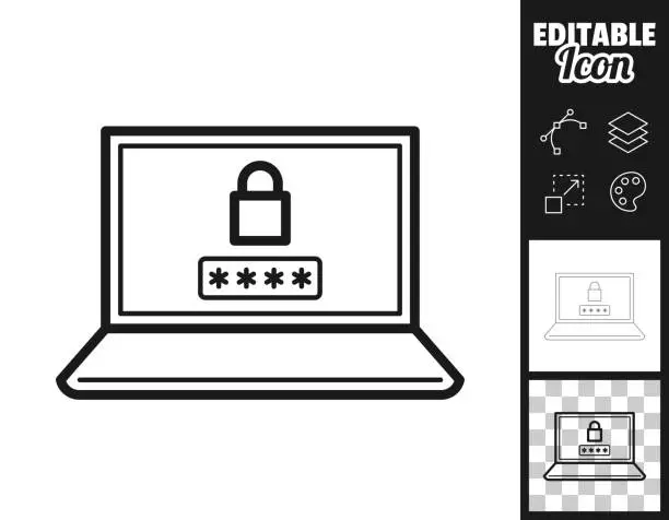Vector illustration of Laptop with password. Icon for design. Easily editable