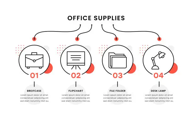 Vector illustration of Office Supplies Timeline Infographic Template