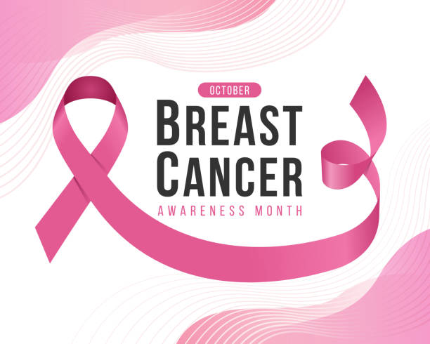 ilustraciones, imágenes clip art, dibujos animados e iconos de stock de texto del mes de concientización sobre el cáncer de mama en un rollo de cinta rosa alrededor del marco en una línea abstracta suave curva de textura de fondo diseño vectorial de fondo - cancer de mama