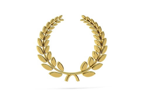 Golden 3d wreath icon isolated on white background - 3d render