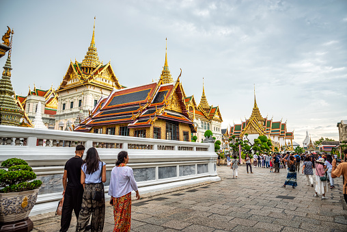 Bangkok, Thailand - September 9, 2019: tourists enjoying the view of the Royal Palace in Bangkok