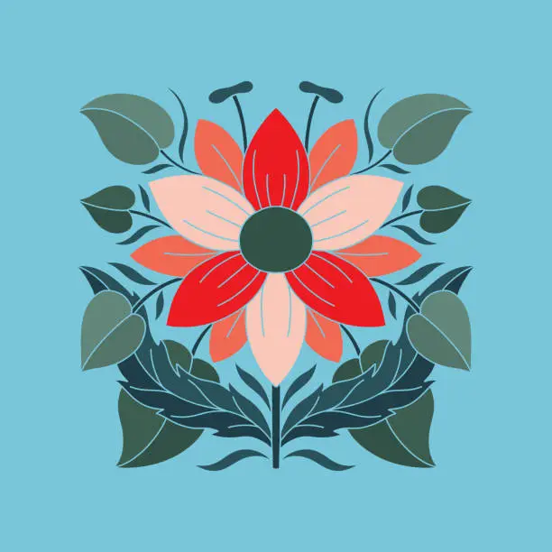 Vector illustration of Art nouveau style flower plant basic element. 1920-1930 years vintage design. Symbol motif design.