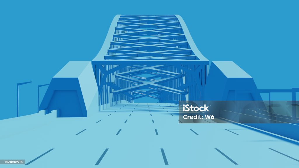 Bridge on blue  background. Minimal idea concept, 3d illustration Abstract Stock Photo