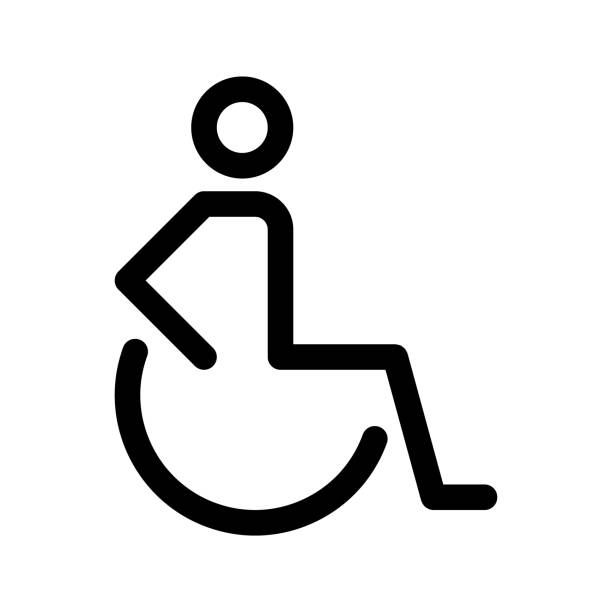 illustrazioni stock, clip art, cartoni animati e icone di tendenza di icona del contorno del paziente handicappato. segnale di linea disabilitato. - disabilità