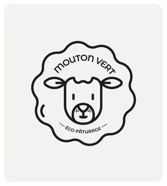 Label logo for eco-grazing company, mowing green spaces, ecological solution, zerophyto, environmental protection, species protection, brand identity, picto, sticker corporate logotype to identify your brand on stationery, vehicles, website, billboards goat pen stock illustrations