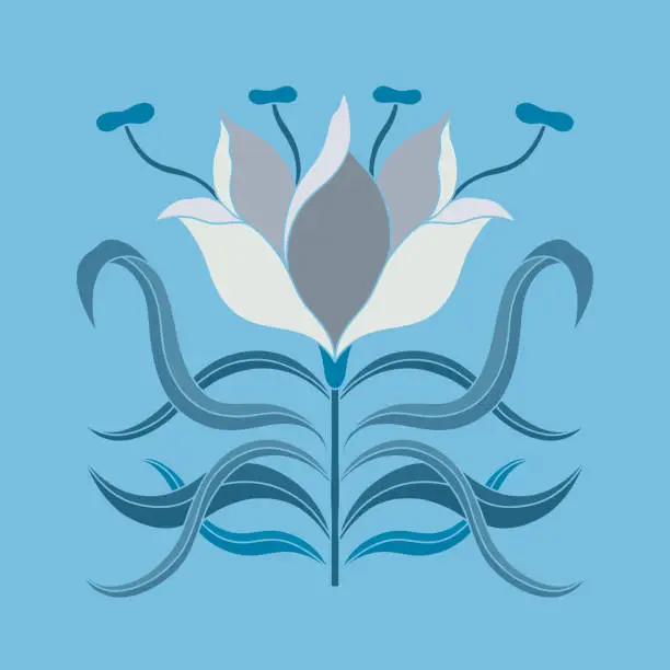 Vector illustration of Art nouveau style flower plant basic element. 1920-1930 years vintage design. Symbol motif design.