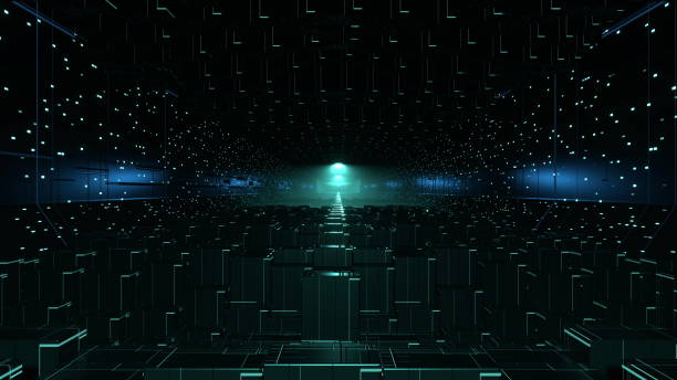 istock Wavy loopable ai tunnel with green and blue endless squares 1421852135