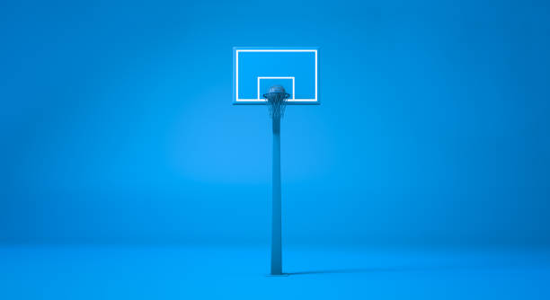 Abstract Basketball stand and field 3D rendering, Abstract Basketball stand and field, blue color background. basketball hoop stock pictures, royalty-free photos & images