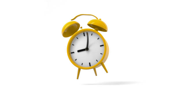 istock Close up vintage ringing yellow alarm clock mock up 1421852877
