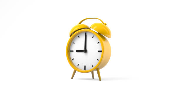 istock Close up vintage yellow alarm clock mock up 1421852882