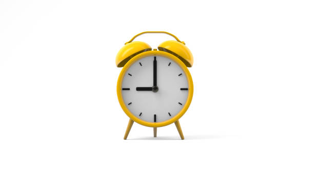 istock Close up vintage yellow alarm clock mock up 1421852885