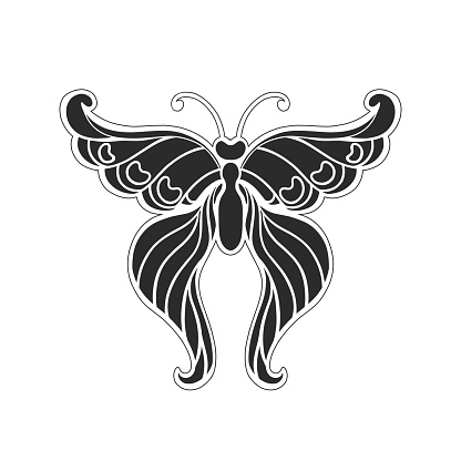 Art nouveau style basic butterfly element. 1920-1930 years vintage design. Symbol motif design. Isolated on white. Vector illustration.
