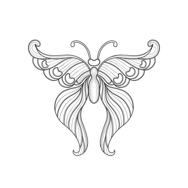 Art nouveau style basic butterfly element. 1920-1930 years vintage design. Symbol motif design. Isolated on white. Art nouveau style basic butterfly element. 1920-1930 years vintage design. Symbol motif design. Isolated on white. Vector illustration. butterfly tattoo stencil stock illustrations