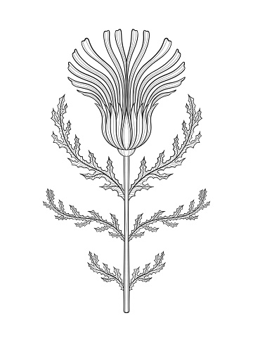 Art nouveau style basic flower element. 1920-1930 years vintage design. Symbol motif design. Isolated on white. Vector illustration.