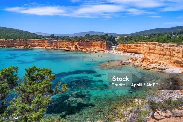 Es Bol Nou Beach And Bay Ibiza Spain Stock Photo - Download Image Now - Balearic Islands, Sea, Bay of Water