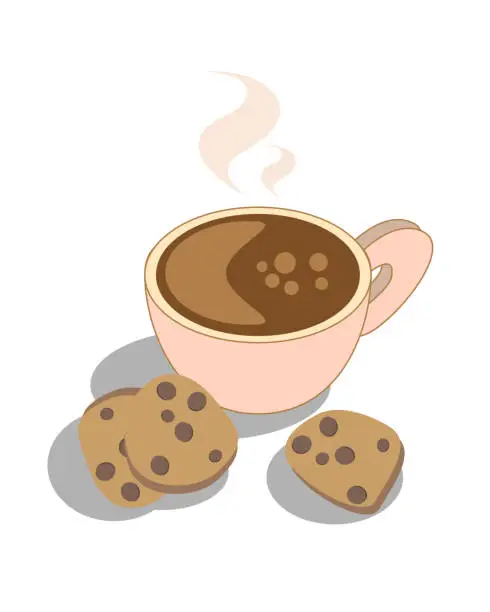 Vector illustration of A cup of hot coffee and cookies