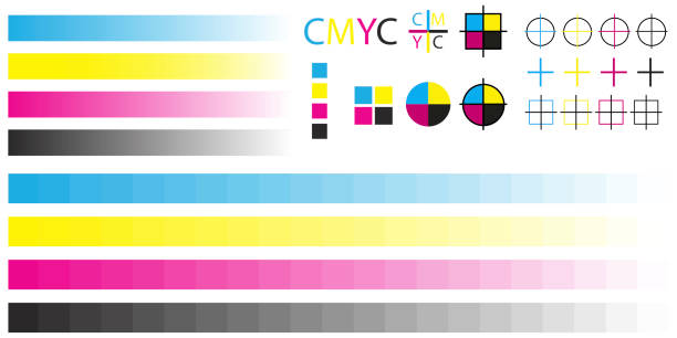 cmyk-palette im halbton. vektorillustration. stockbild. - printout stock-grafiken, -clipart, -cartoons und -symbole