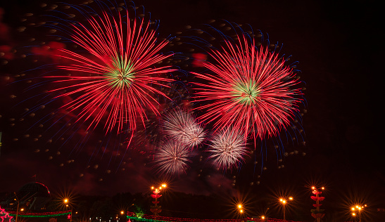 festive fireworks are launched at night during the state holiday
